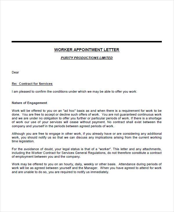 general worker appointment letter