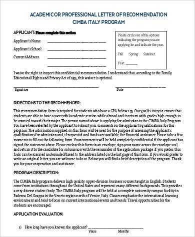 academic program recommendation letter