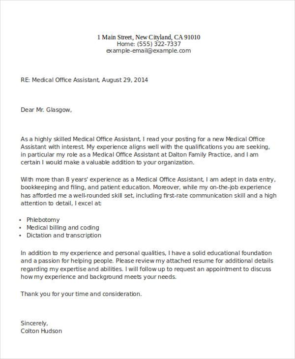 medical assistant business letter