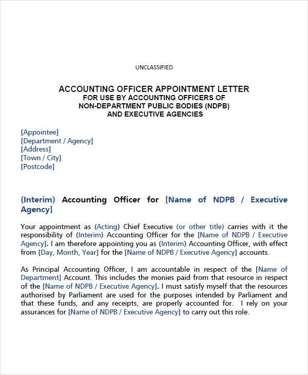 assistant accountant appointment letter