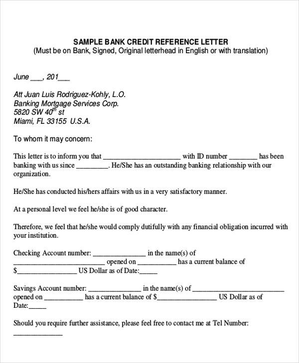 business credit reference letter