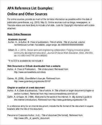 sample apa reference list in pdf