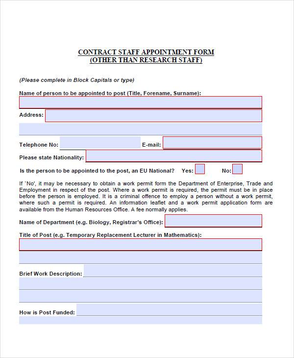 contract staff appointment letter