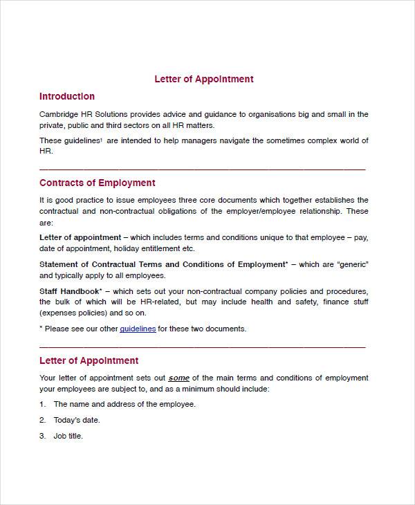 contract employee appointment letter