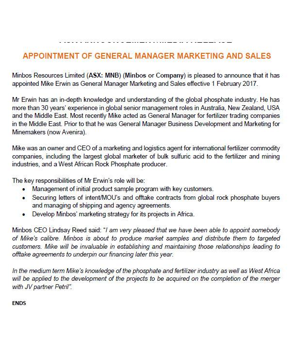 general manager appointment letter