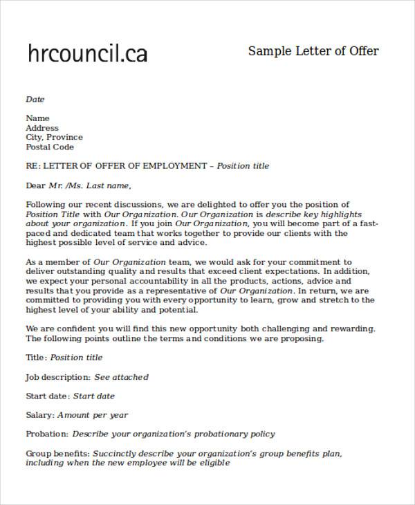 formal job offer letter