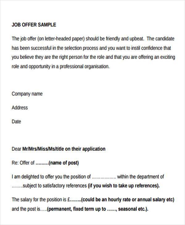 sales job offer letter
