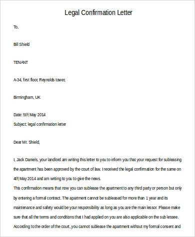 legal confirmation letter