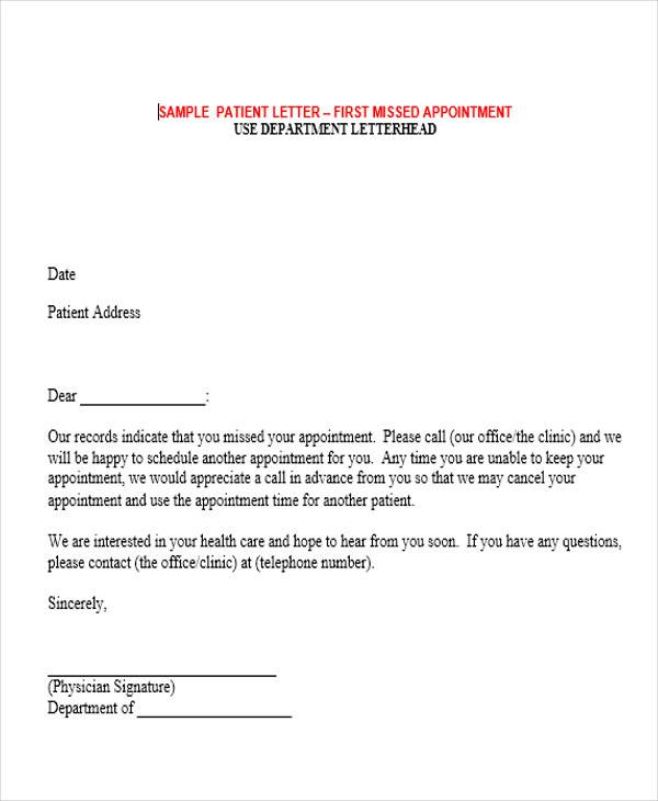 medical missed appointment letter