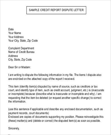 credit report dispute letter