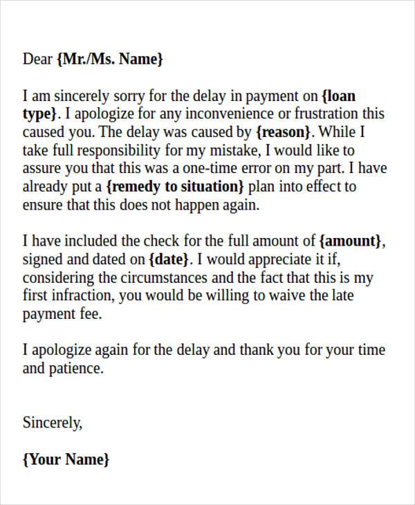 formal business apology letter for late payment