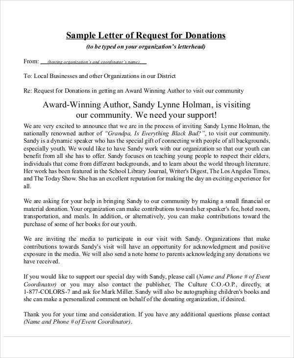 donation gift request letter