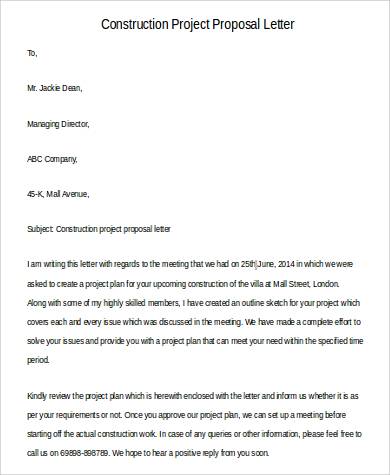 FREE 44 Sample Proposal Letter Templates In PDF MS Word Pages   Construction Project Proposal Letter 