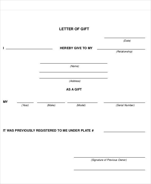 sample blank gift letter