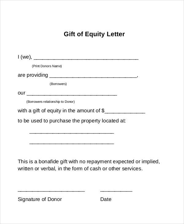 gift of equity letter example