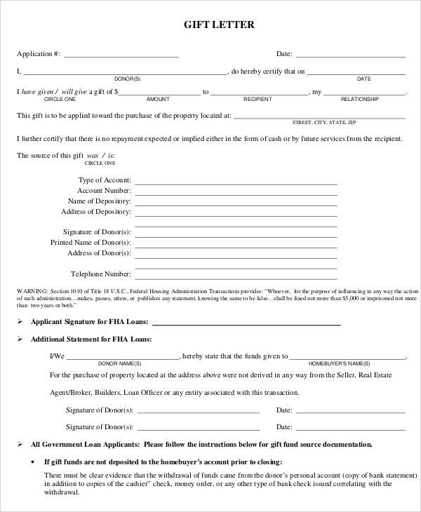 gift of equity letter application