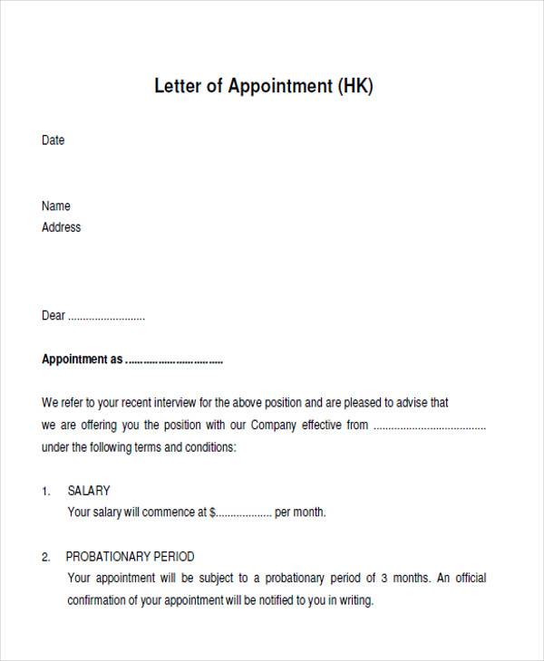 FREE 46+ Appointment Letter Templates in MS Word Pages Google Docs