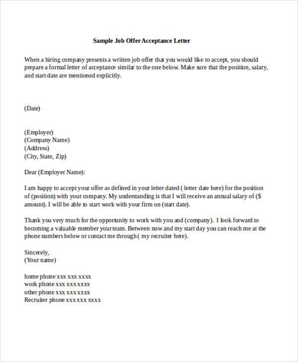 Letter To Accept Job from images.sampletemplates.com