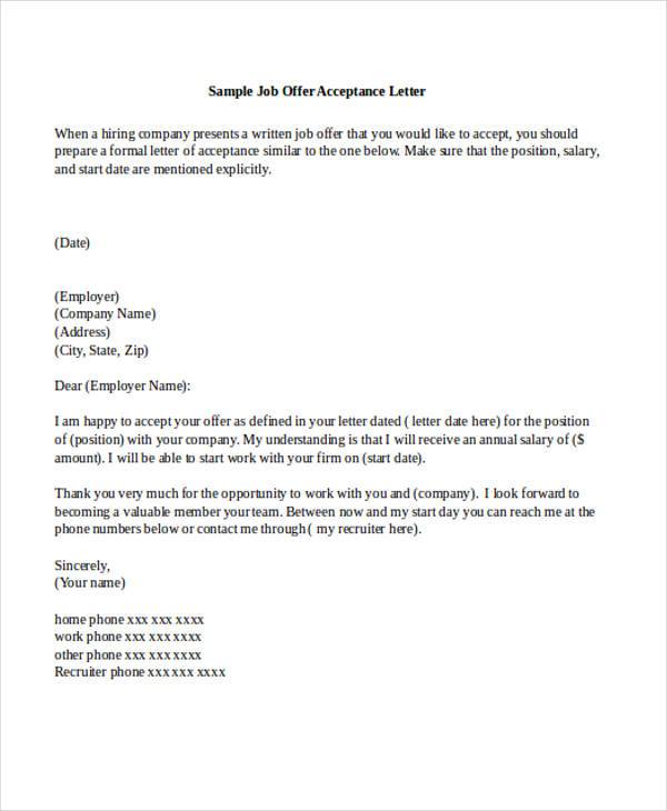 Letter Accepting Job Offer For Your Needs Letter Template Collection