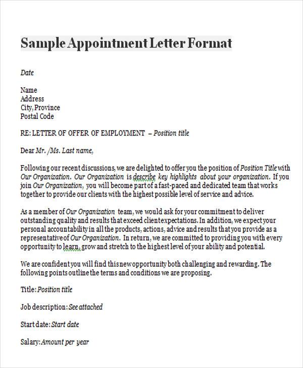 FREE 46+ Appointment Letter Templates in MS Word Pages Google Docs