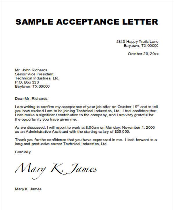 formal job acceptance letter pdf
