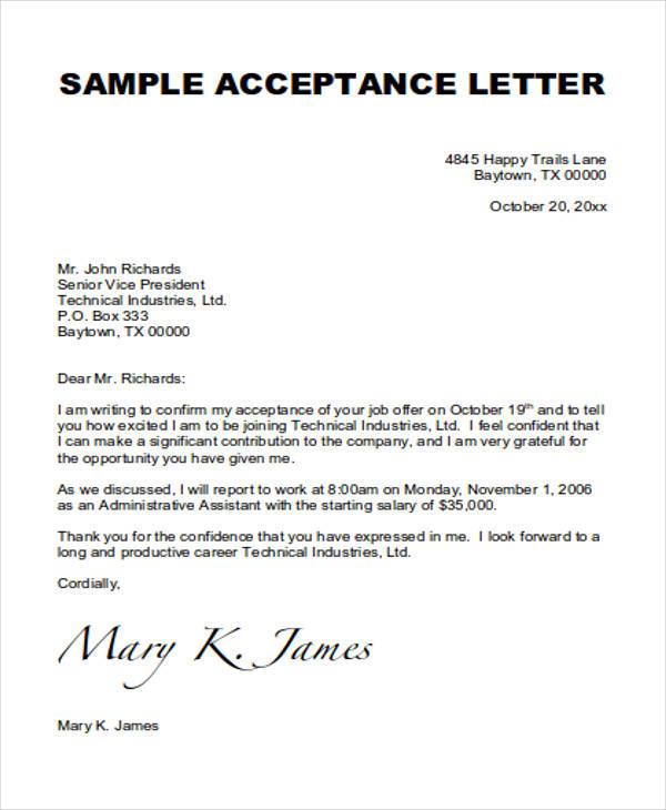 FREE 14+ Job Acceptance Letter Templates in PDF | MS Word