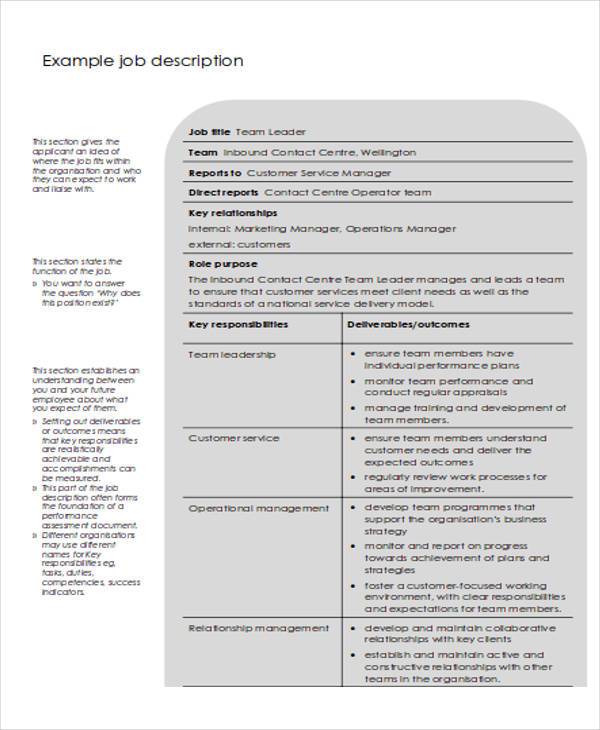 job description letter pdf