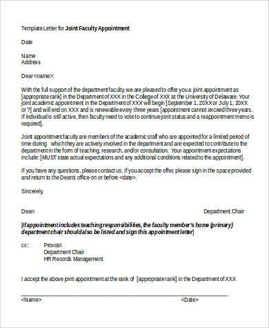 faculty appointment letter doc