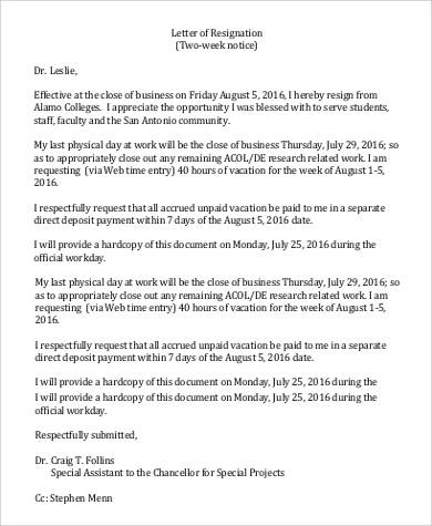 professional 2 week resignation letter3