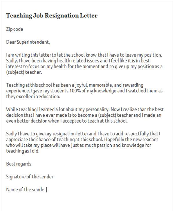 sample education resignation letter