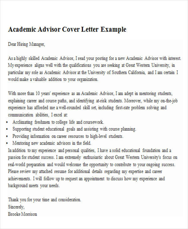 cover letter for academic advisor with no experience