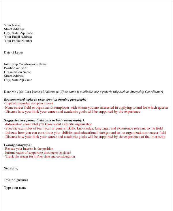 academic internship letter of intent format