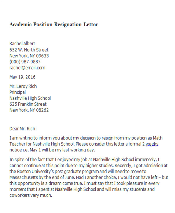FREE 64+ Sample Resignation Letter Templates in PDF MS Word