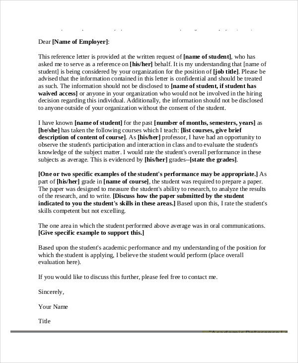 academic reference letter for professor