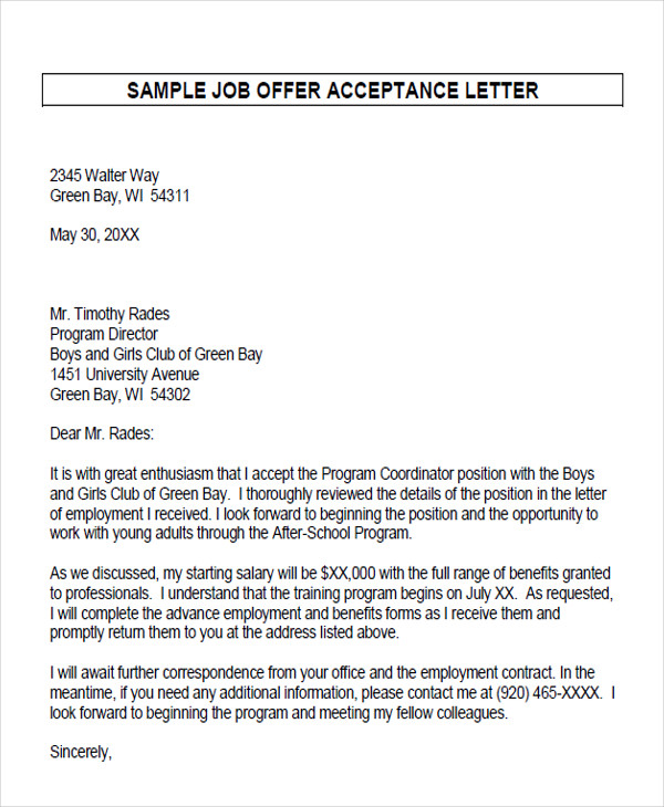 accepting job proposal letter