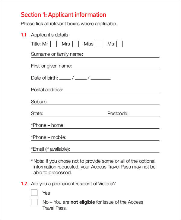access travel pass application form