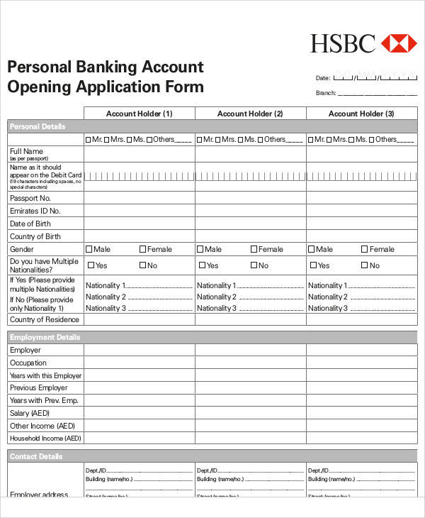 account opening application form