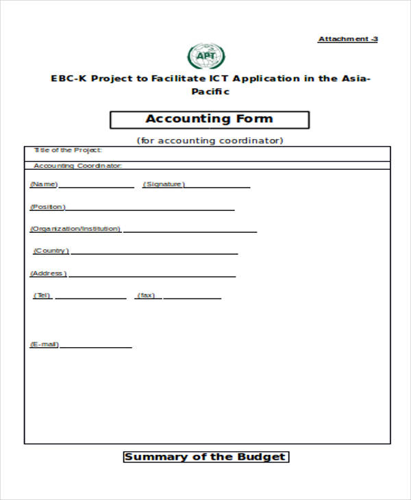 accounting application form sample