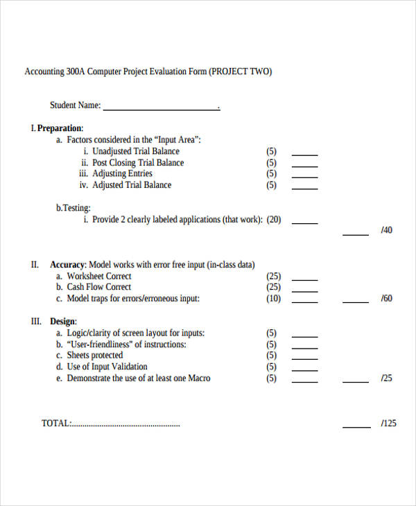 accounting evaluation form sample