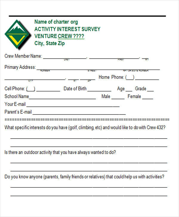 activity interest survey form