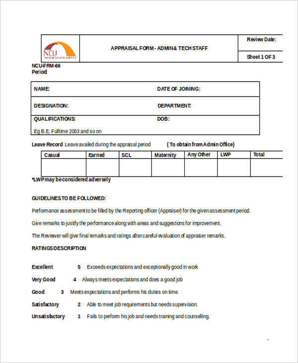 admin appraisal form