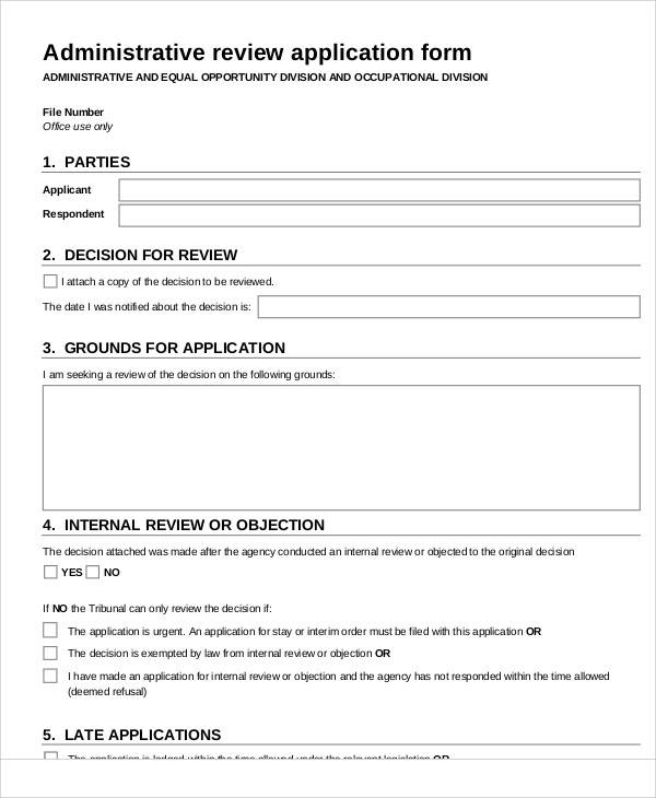 admin review application form