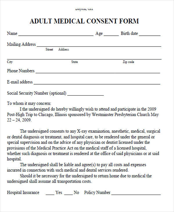 adult medical consent form
