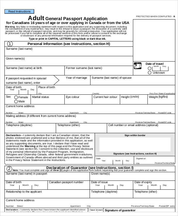 adult passport application form