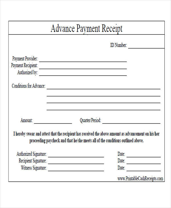 advance rent payment receipt example