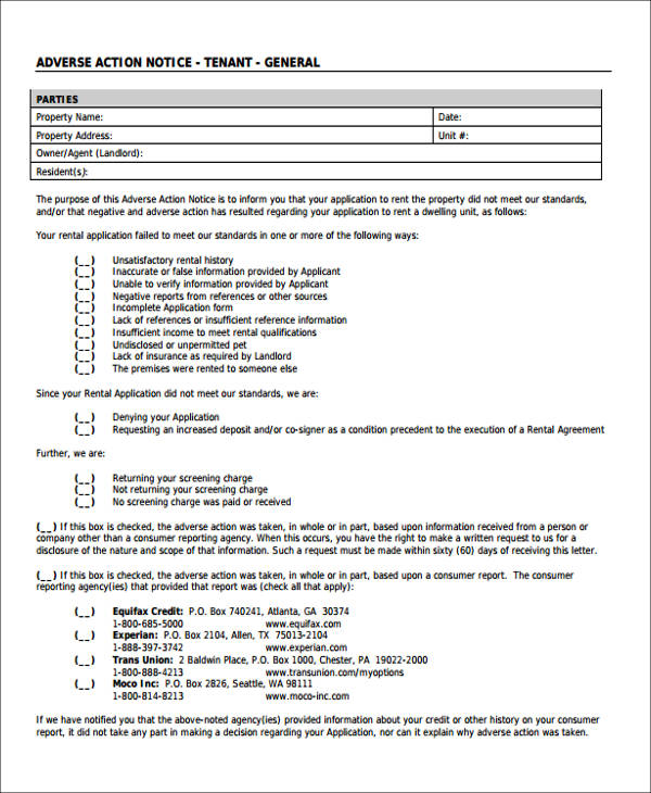 Adverse Action Employment Letter Sample