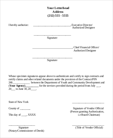 affadavit signature authorization letter