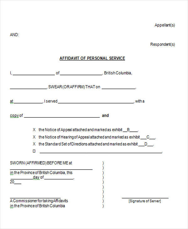affidavit personal service form example