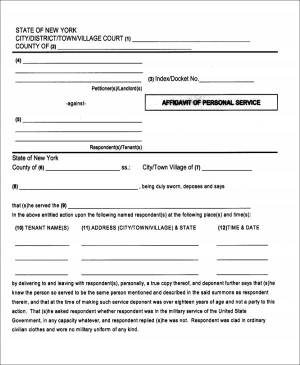 affidavit personal service form
