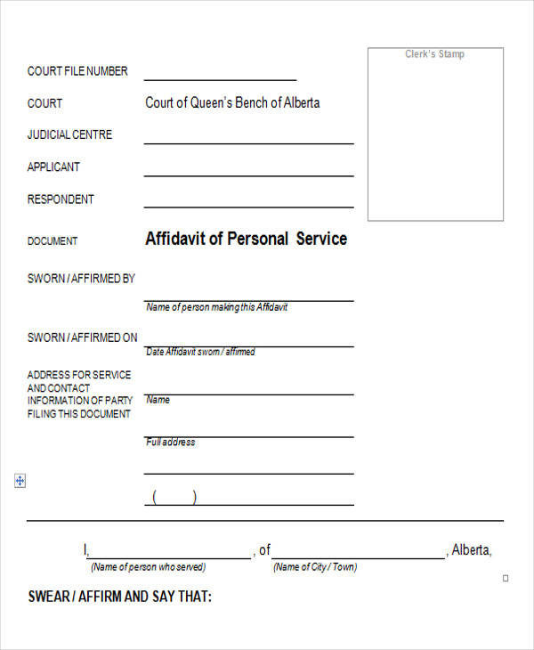 affidavit personal service form1